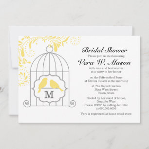 Yellow Birdcage With Love Birds Bridal Shower Invi Invitation