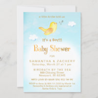 *~* Yellow Birdie Sky Cloud Baby Shower Invitation