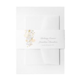 Yellow birds spring open cage wedding invitation belly band