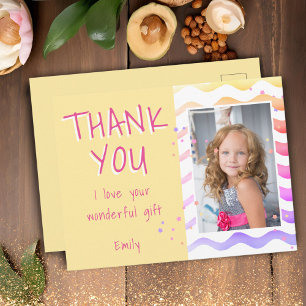 Yellow Birthday Thank you Kids Girl Photo  Postcard