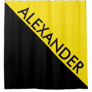 Yellow Black 2 Bold Triangles Diag Monogram Shower Curtain
