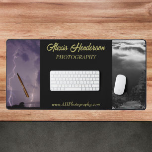Yellow & Black 2 Photo Business Name & Wesbite Desk Mat
