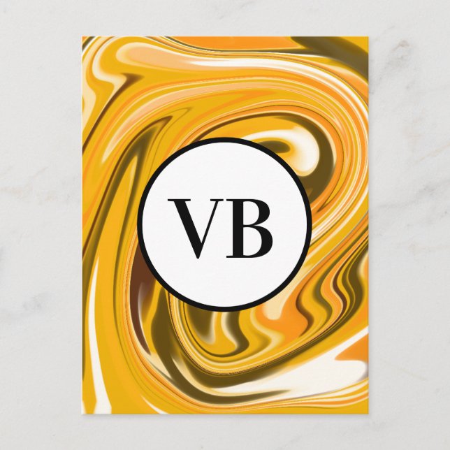 Yellow Black acrylic pour marble add name monogram Postcard (Front)