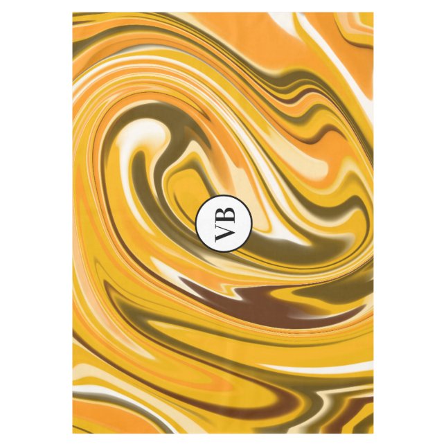 Yellow Black acrylic pour marble add name monogram Tablecloth (Front)