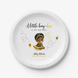 Yellow Black African American Bee Baby Shower Paper Plate
