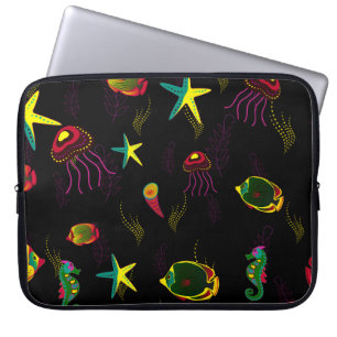 Yellow, black and brown fish seamless pattern. abs laptop sleeve