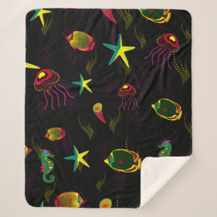 Yellow, black and brown fish seamless pattern. abs sherpa blanket