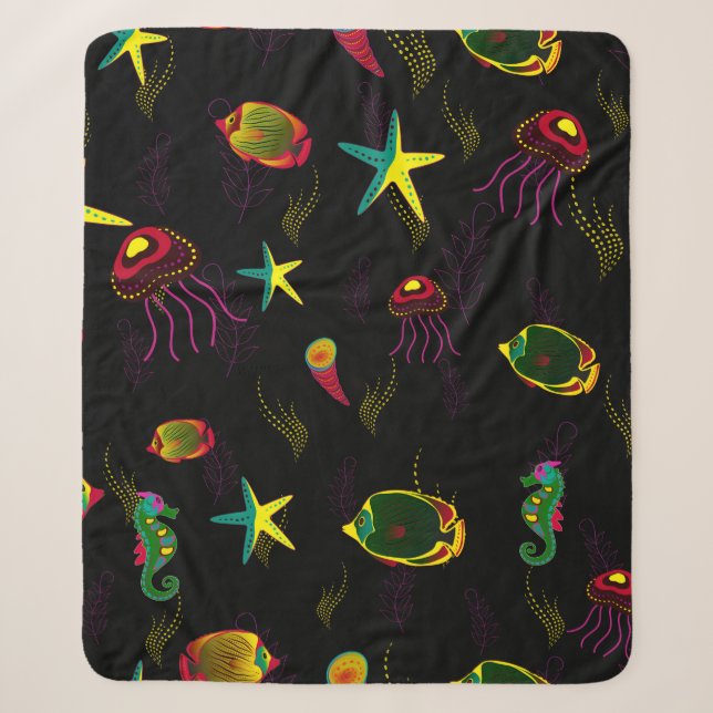 Yellow, black and brown fish seamless pattern. abs sherpa blanket (Front)
