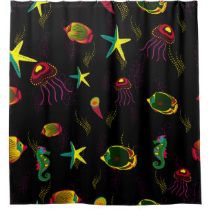 Yellow, black and brown fish seamless pattern. abs shower curtain