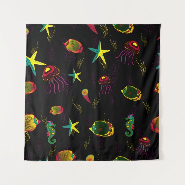 Yellow, black and brown fish seamless pattern. abs tapestry (Front)