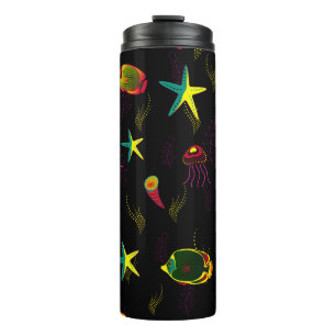 Yellow, black and brown fish seamless pattern. abs thermal tumbler