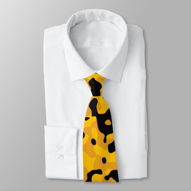 Yellow, Black, and Gold Camouflage Pattern Tie (Tied)