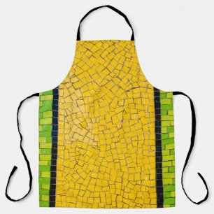 Yellow, black, and green brick wall planning apron