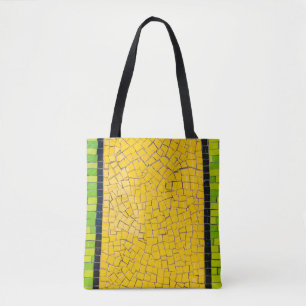 Yellow, black, and green brick wall planning tote bag