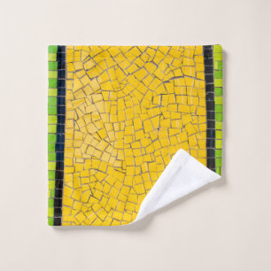 Yellow, black, and green brick wall planning wash cloth
