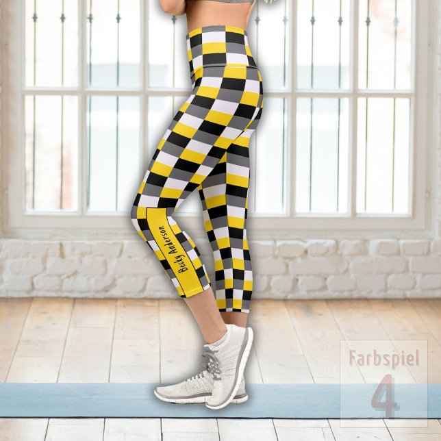 Yellow, Black and Grey Colour Combination Capri Leggings (Creator Uploaded)