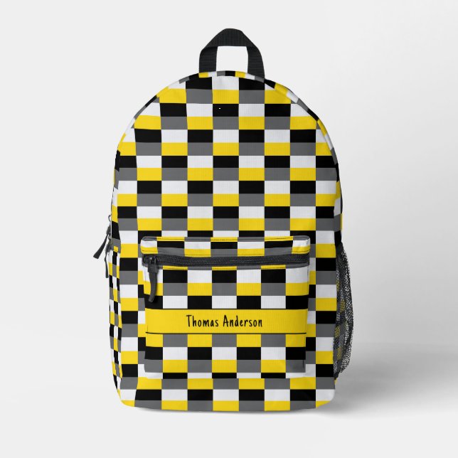 Yellow, Black and Grey Colour Combination Printed Backpack (Front)