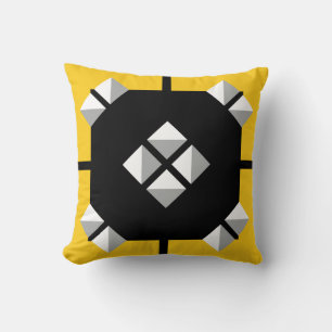 Yellow Black and Grey Geometric Pattern Cushion