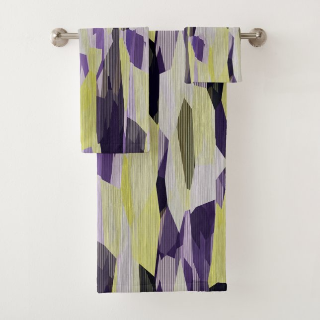 Yellow Black and Purple Abstract Bath Towel Set (Insitu)