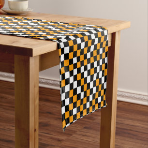 Yellow Black and White Chequered Short Table Runner