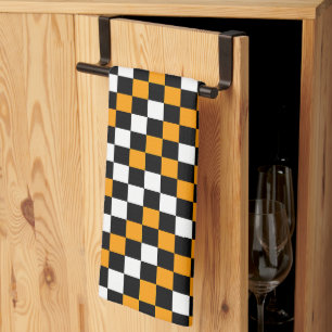 Yellow Black and White Chequered Tea Towel