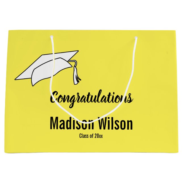 Yellow, Black, and White Graduation Large Gift Bag (Front)