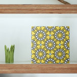 Yellow Black and White Moroccan Mosaic Pattern Tile<br><div class="desc">Elegant ceramic tile design featuring a seamless pattern made of geometric shapes in yellow,  black,  white and light blue.</div>