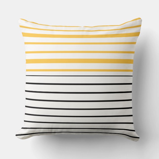 Yellow Black And White Striped Cushion (Front)