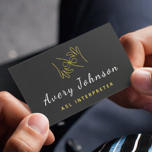 Yellow & Black ASL Interpreter Sign Language Hands Business Card