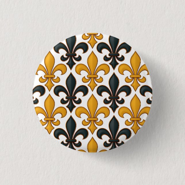 Yellow Black Baroque Fleur-de-lis Pattern Design  3 Cm Round Badge (Front)