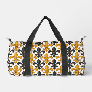 Yellow Black Baroque Fleur-de-lis Pattern Design Duffle Bag
