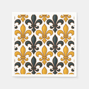 Yellow Black Baroque Fleur-de-lis Pattern Design  Napkin