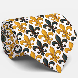 Yellow Black Baroque Fleur-de-lis Pattern Design  Tie