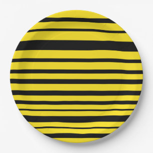 Yellow & Black Bee-Like Stripes Pattern Paper Plate