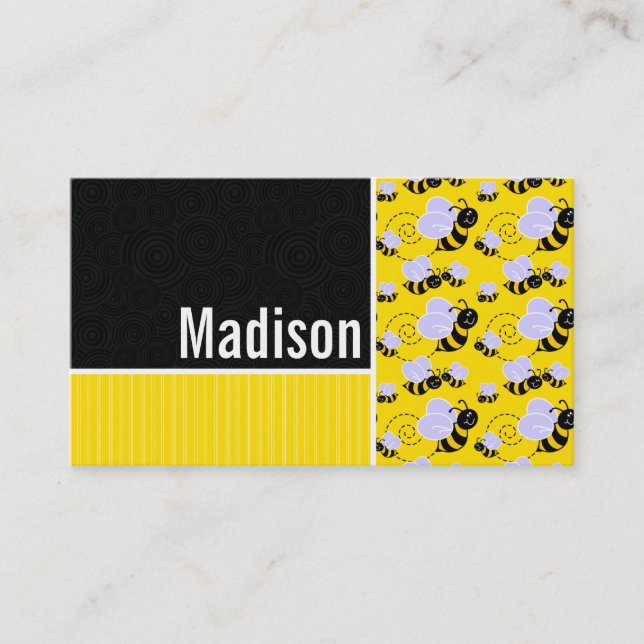 Yellow & Black Bee Pattern Business Card (Front)
