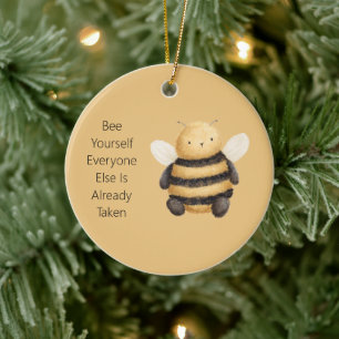 Yellow Black Bee Yourself Christmas Ceramic Tree Decoration