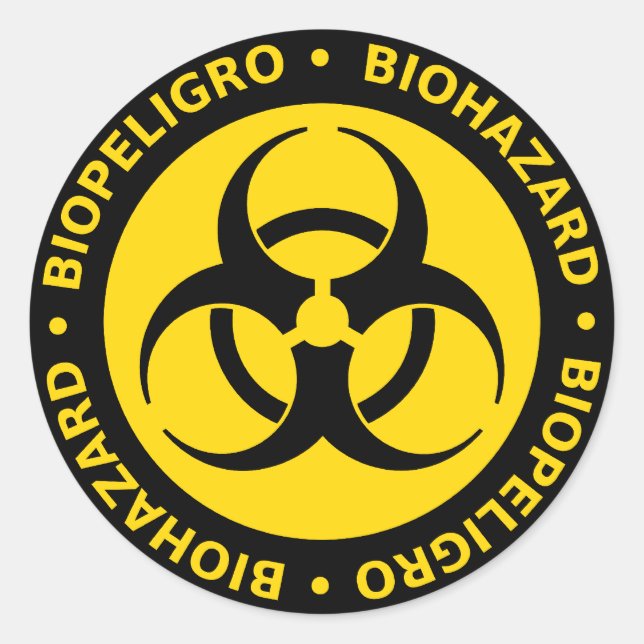 Yellow & Black Bilingual Biohazard Sticker (Front)