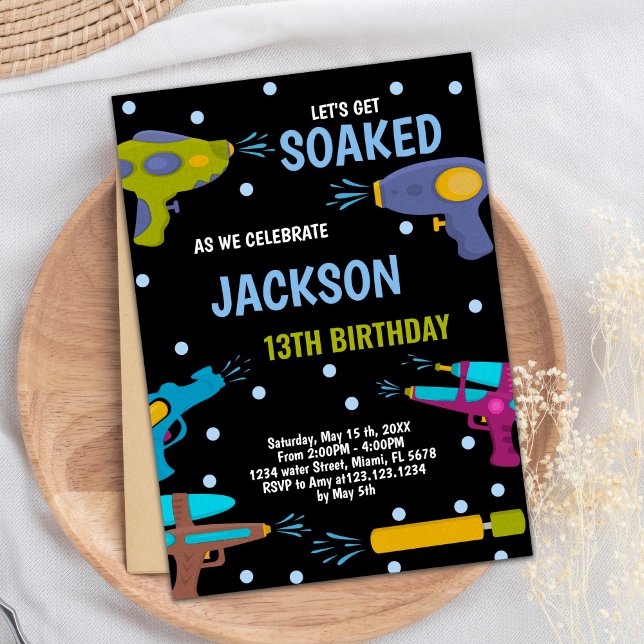 Yellow Black Blue Water Gun Invitations (Yellow Black Blue Water Gun Invitations)