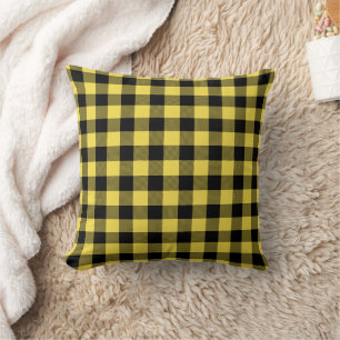 Yellow Black Buffalo Plaid Lumberjack Pattern Cushion