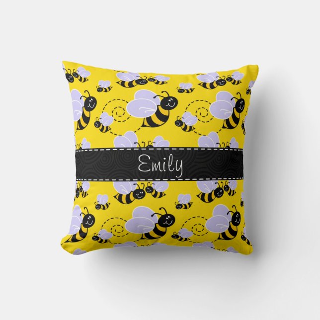 Yellow & Black Bumble Bee Cushion (Front)