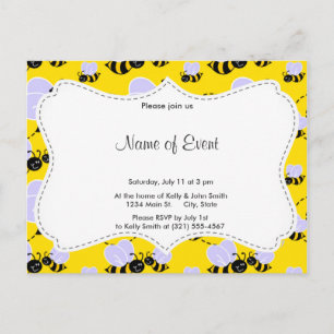 Yellow & Black Bumble Bee Invitation Postcard