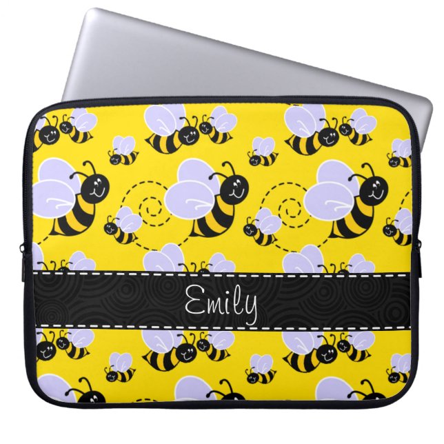 Yellow & Black Bumble Bee Laptop Sleeve (Front)