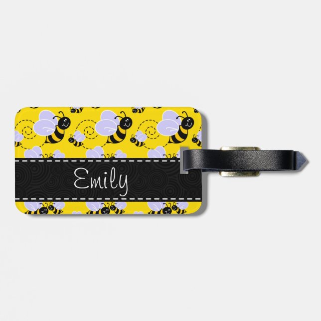 Yellow & Black Bumble Bee Luggage Tag (Back Horizontal)