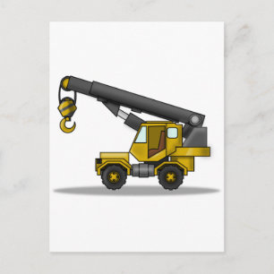 Yellow & Black Cartoon Crane Construction Vehicle Postcard