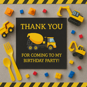 Yellow Black Cement Truck Child's Birthday Thanks Napkin