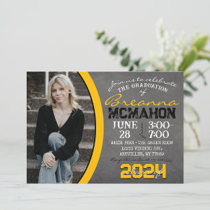 Yellow & Black Chalkboard Graduation Invitation