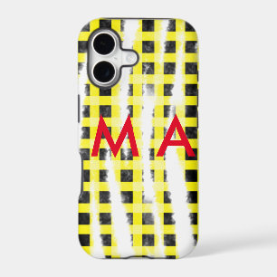 Yellow Black checkboard add name monogram name let