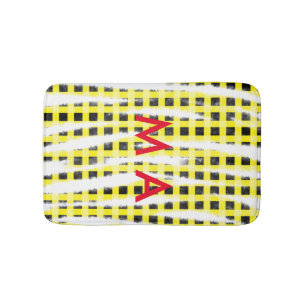 Yellow Black checkboard add name monogram name let Bath Mat