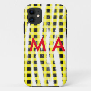Yellow Black checkboard add name monogram name let Case-Mate iPhone Case
