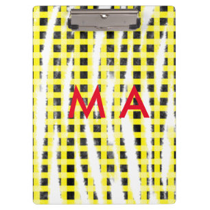 Yellow Black checkboard add name monogram name let Clipboard
